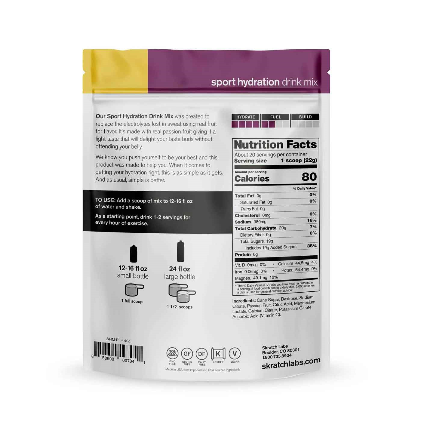 Sport Hydration Drink Mix, Passion Fruit, 20 Serving Resealable Pouch