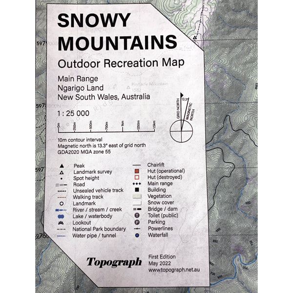 Snowy Mountains Main Range Topo Map Tyvek